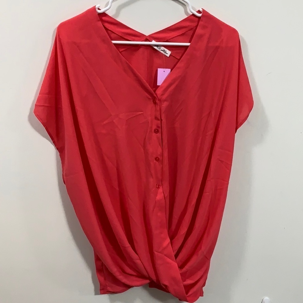 Women’s Doublju blouse Coral color, Size 2x, 3 buttons